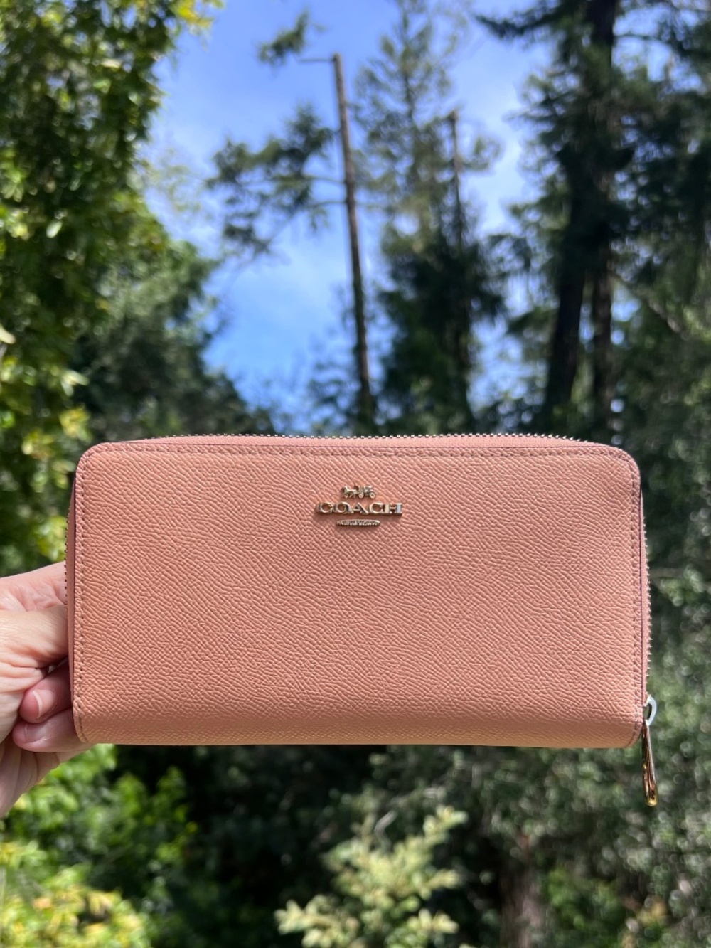 COACH Long Zip-Around Pink Crossgrain Leather Wallet GOLD Hardware AUTHENTIC